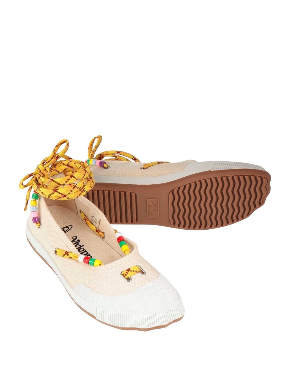 Vivienne Westwood Cream ballet Flats with Yellow Laces